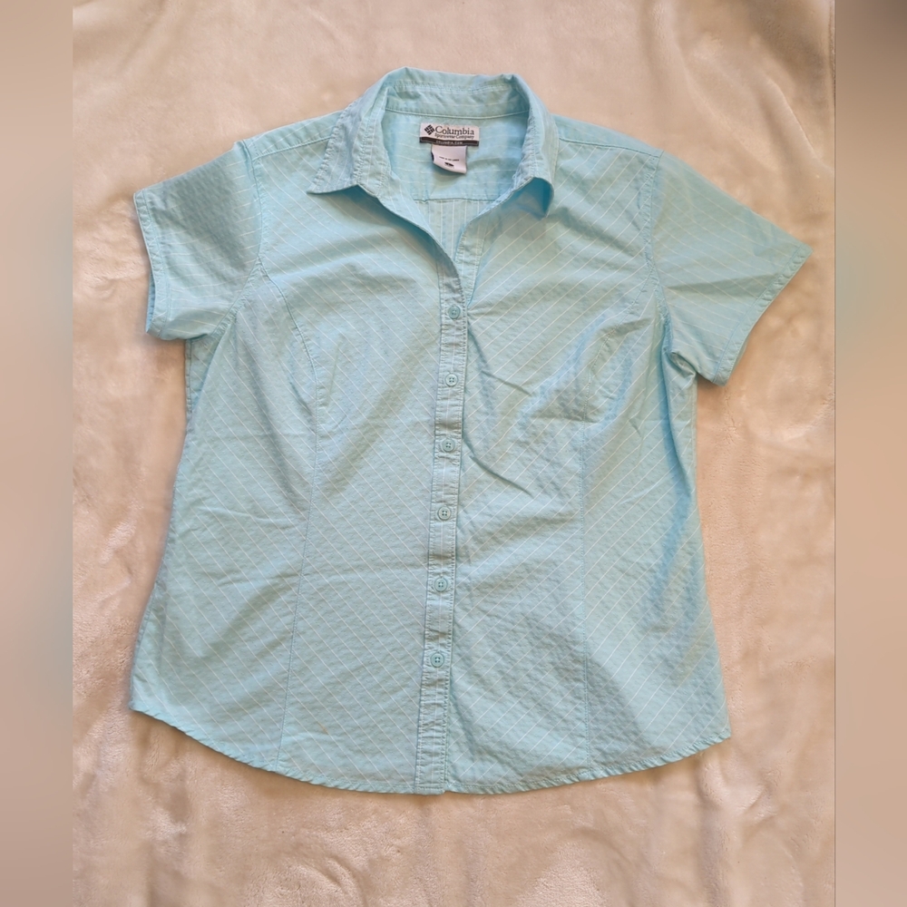 Columbia Womens Blue Short Sleeve Button Down Blouse NWOT